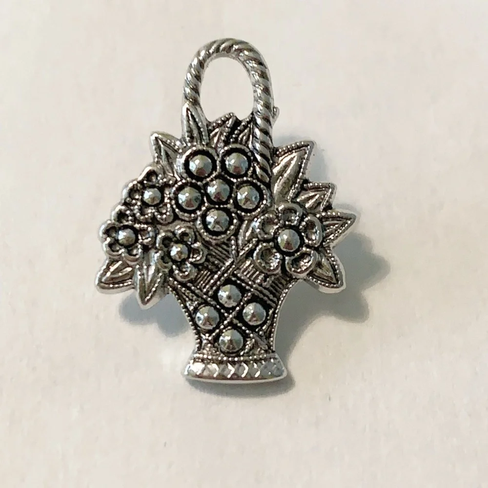 Vintage Avon silver flower basket pin